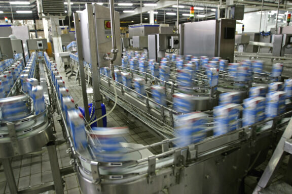 Automated production line in modern dairy factory