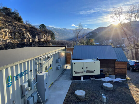 A modular wastewater treatment unit in a mountainous location cleans water