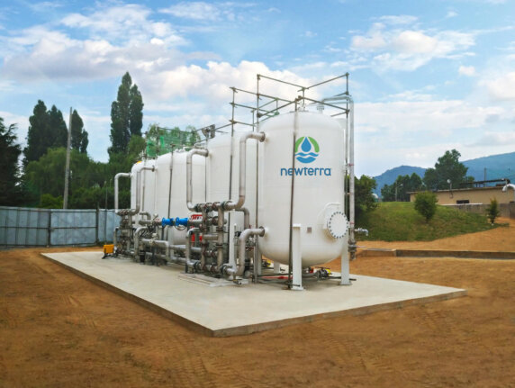 Newterra's Tiff water treatment system consisting of elevated oblong tanks