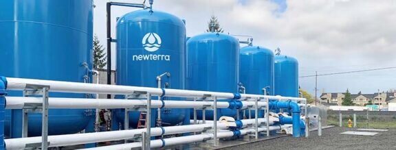 Five Blue Newterra Pressure Vessels Outside